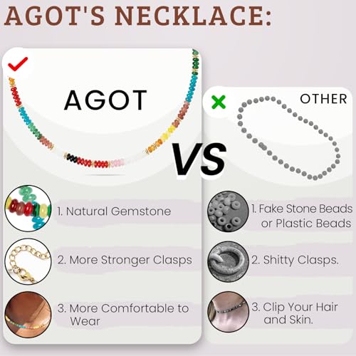 AGOT Beaded Gemstone Necklace for Women: Boho Bead Choker Natural Stone Necklaces - Handmade Jewelry for Summer Beach - color: Colorful