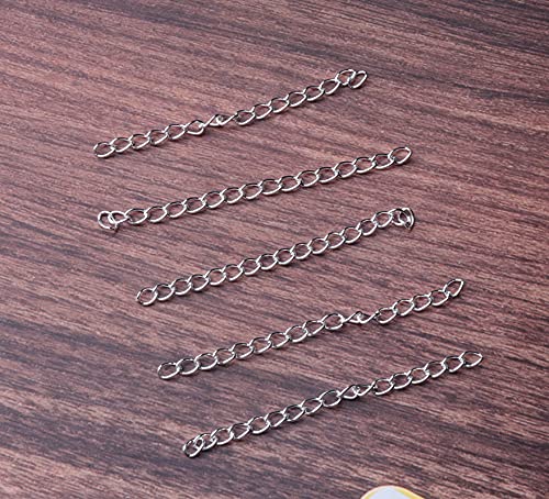 60 Pcs Necklace Extension Chain Metal Silver Gold Twist Removable Tail Extender Chains for Jewelry Making Bracelet Anklet Keychain DIY Kit (Silver, 7 cm) - color: Silver, size: 7 cm