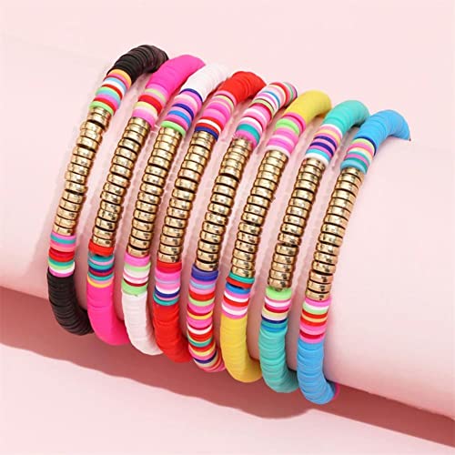 KIFEDSLJ Surfer Clay Bead Bracelets Elastic Colorful Polymer Beaded Stackable Stretch Bracelet Bohemia Aesthetic Summer Beach Jewelry for Women - color: 8pcs