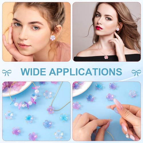 100pcs Cherry Blossom Beads, 5-Petal Purple Gradient Acrylic Flower Beads, Mini Spacer Hair Accessories Halloween Christmas for Bracelets Earring Jewelry Making - color: Purple
