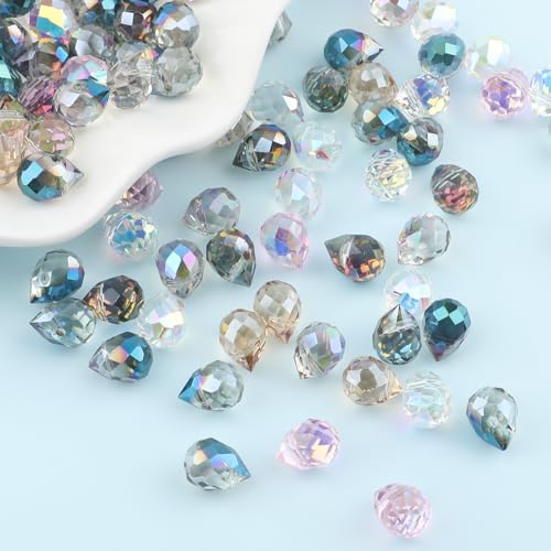 100Pcs Crystal Beads 8x10mm,Shiny Teardrop Shape Crystal Glass Beads,Faceted Crystal Beads Bulk for Jewelry Making,Necklace Bracelet Earring Phone Charms Strap DIY Craft(Mixed Colors) - color: Mixed Colors