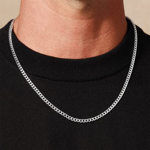 OCHCOH 925 Sterling Silver Clasp 3mm3.5mm4mm5mm7mm Cuban Link Chain Necklace for Men Diamond Cut Silver Chain Necklace for Women 16 18 20 22 24 26 28 30 Inch - size: 28 Inch, style: 3mm