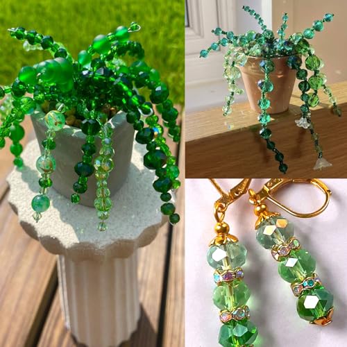 1040pcs 4/6/8mm Glass Beads Green AB, Faceted Crystal Loose Rondelle Beads for Jewelry Making Bracelets Necklaces Suncatchers Plants Succulent DIY Crafts - color: Green AB