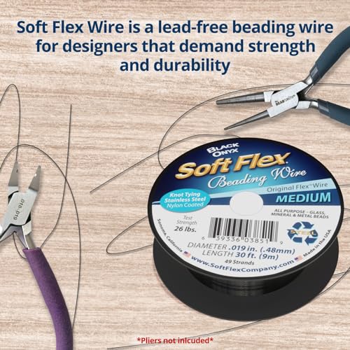 Soft Flex 49 Strand Beading Wire - Medium 0.19 Diameter - 30 Feet Nylon Design Wire - style: Black