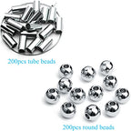 Ourtroness 200 Pieces Long Tube Beads and 200 Pieces Round Spacer Beads 4mm 304 Stainless Steel Loose Bead Smooth Charm Bead for DIY Craft Jewelry Making - color: 4mm Silver Beads