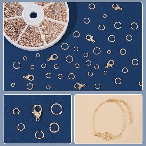 WADORN 530Pcs 5 Styles Rose Gold Jump Rings, 4/5/6/7/8mm Iron Open Jump Ring with 12x6mm 10Pcs Alloy Lobster Claw Clasps Jewelry Making Supplies Necklace Jewelry Finding Set for Bracelet Making Repair
