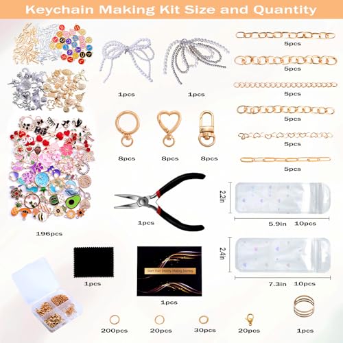 Wurosi 544Pcs Charms Lip Gloss Keychain Making Kit, Bag Charm Kits with Key Chain Hooks, Charms, Chains, Jump Rings, Lobster Clasps, Plier, Gift Bags & Tools, DIY Craft Supplies - color: 544 pcs kits