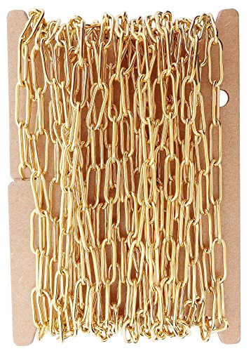 THREENEST 16.4-Feet Width 4mm Stainless Steel Paperclip Chains, 18K Real Gold Plated, Soldered Cable Long Craft Chain for Necklace Bracelet Earring Jewelry Making (2202-GOLD-5M) - color: Gold, size: Width 4.0mm-16.4 Feet