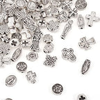 Craftdady 88Pcs Tibetan Cross Beads Antique Silver Alloy Crucifix Spacer Beads Western Charms Virgin Mary Charms for Crafts Mexican Bracelets Jewelry Making - color: Antique Silver-22 Styles