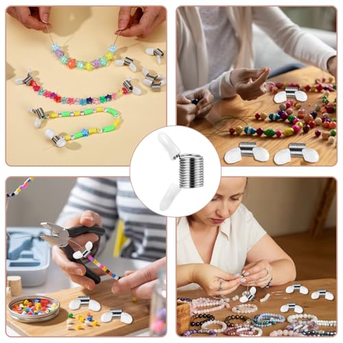 8Pcs Bead Stop for Jewelry Making, Spring Bead Clamps with White Handles Creative Wire Ends Beaded Clip Jewelry Making Tool to Prevent Beads from Falling for Handmade Bracelets and Necklace