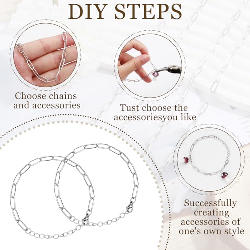 20Pcs Chain Charm Necklace Bracelet Making Kit, Adjustable Paperclip Bracelet necklace chains for charm jewelry making Alloy Link Chains with Lobster Clasps for Women DIY Jewelry Making (Silver) - color: Silver