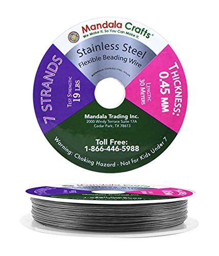 Mandala Crafts 7 Strand Beading Wire for Jewelry Making - 98 FT 25 Gauge Stainless Steel Braided Tiger Tail Wire for Bead Stringing - size: 7 Strands 25 Gauge 0.45MM 98FT