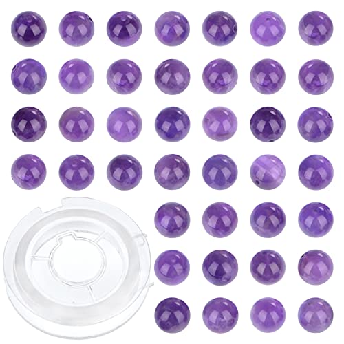 10mm 80pcs Natural Amethyst Gemstone Round Loose Beads for Jewelry Making with Crystal Stretch Cord - color: Amethyst, size: 10mm