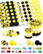 100PCS FIVEIZERO Silicone Beads for Keychain Making, 9mm & 15mm Yellow Black White Mixed 5 Colors Silicone Focal Beads for Bracelets, Beadable Pens and DIY Crafts - color: Yellow Black White