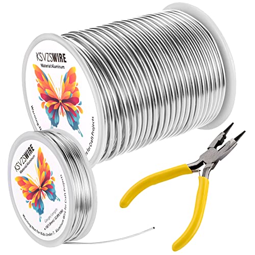 Aluminum Craft Wire 12 Gauge(2.0mm)–82 Feet(25M)+18 Gauge (1.0mm) 32.8Ft (10M) + Pliers – Bendable Metal Wire for Sculpting, Armature, Jewelry Making, DIY Crafts (Silver) - size: 12Gauge, style: Silvery
