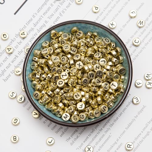 1000pcs Gold Letter Beads for Bracelets, 4x7mm Black Alphabet A-Z Beads for Jewelry Making Friendship Bracelets (4 * 7 Gold) - color: 4x7mm gold