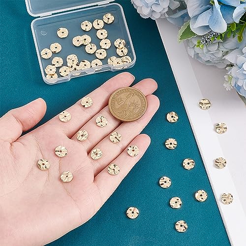 PH PandaHall 50PCS 14k Gold Plated Spacer Beads, 8mm Flat Round Metal Brass Bead Wavy Disc Beads Jewelry Loose Bead for DIY Bracelet Necklace Earring Craft Supplies, Hole: 1.2mm - color: 14k Gold
