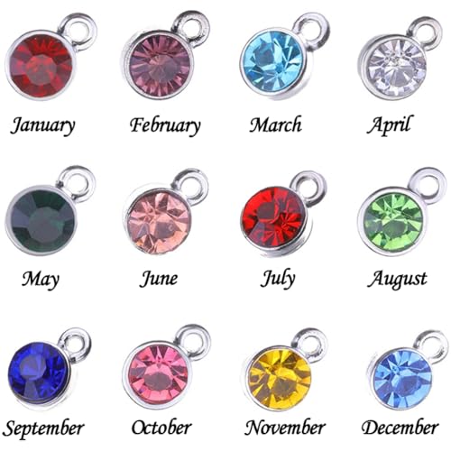 BetterJonny 260pcs Charms for Jewelry Making, 60pcs Gold Crystal Birthstone Charms Beads with 100 Lobster Clasps and 100 Jump Ring for Necklace Bracelet Earring - color: （#A）Silver Round