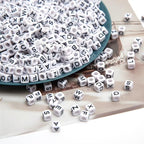 1000pcs Square White Letter Beads Acrylic 6x6mm Cube Beads for Bracelets Necklaces and Jewelry Making Alphabet Bead - color: White-Black