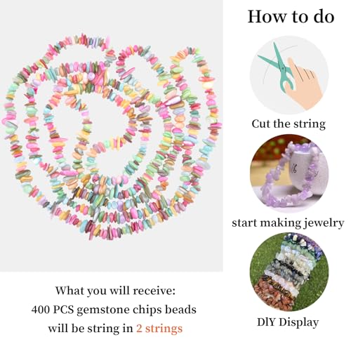 400pcs Pastel Shell Chip Beads 5-8mm Pre-drilled Freeform Loose Gemstone Healing Beads for DIY Jewelry Making Ring Earrings Necklace Bracelet Art Crafts - color: Pastel Shell