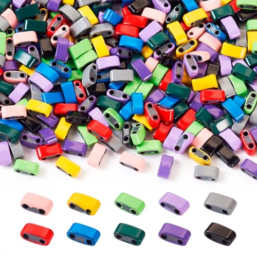 Pandahall 300Pcs Rectangle Mini Seed Beads - 2 Hole Half Tila & Synthetic Hematite Spacer Beads (10 Colors) Multi-Strand Linking for DIY Craft Bracelet, Necklace & Earrings - color: Hematite 10 Colors, 300pcs