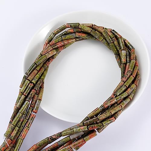 Natural Unakite Cylinder Tube Beads 4x13mm 38cm/str Loose Semi Gemstone Stone Beads for Making Bracelets Necklace Earrings - color: Unakite, size: 4x13mm Cylinder