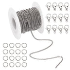 PH PandaHall 33 Feet 304 Stainless Steel Curb Cable Chain 2mm Link Necklace Chain with 20pcs Lobster Claw Clasps and 30pcs 6mm Open Jump Rings for Bracelets Necklaces Jewelry DIY Crafts Making