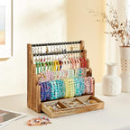 Pinzoveco Bracelet Holder, 3 Tier Rustic Bracelet Holder Display with 2 Tier Earring Organizer, 5 Tier Wooden Jewelry Display for Vendors, Home and Store