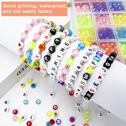 MIIIM 1920 Pcs Pony Beads Letters for Bracelets Making, Vowel-Rich Alphabet Kit with Minimized Rare Characters, 4x7mm Round Letter Beads, Numbers (Clear Colorful) - color: Round Clear Colorful