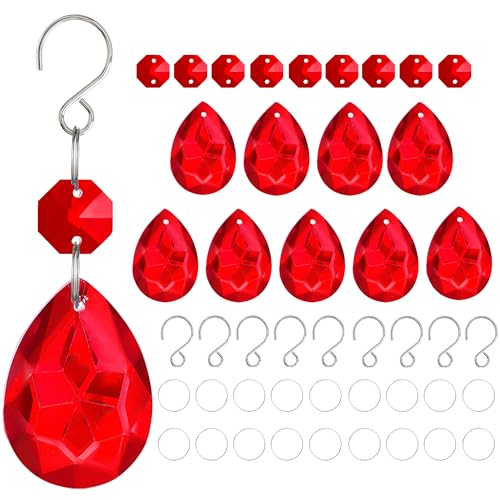 H&D HYALINE & DORA 3Inch Crystal Suncatcher Bauhinia Prisms Pendants 10Pcs Chandelier Crystals Replacement Hanging Sun Catcher Beads for DIY Arts Crafts Decor (Red) - color: Red