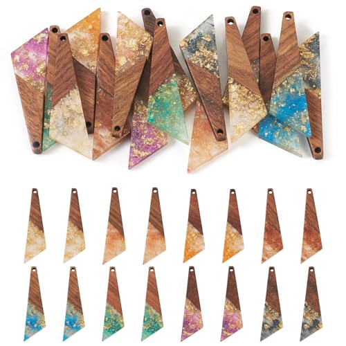 Beadthoven Colorful Resin Long Triangle Charms for Earrings Making, 16pcs/8 Pairs Resin Wood Charms with Gold Foil Hanging Ornaments Wooden Pieces for Jewelry Making Necklace Bookmarks DIY Crafts - color: Colorful Triangle Glittery