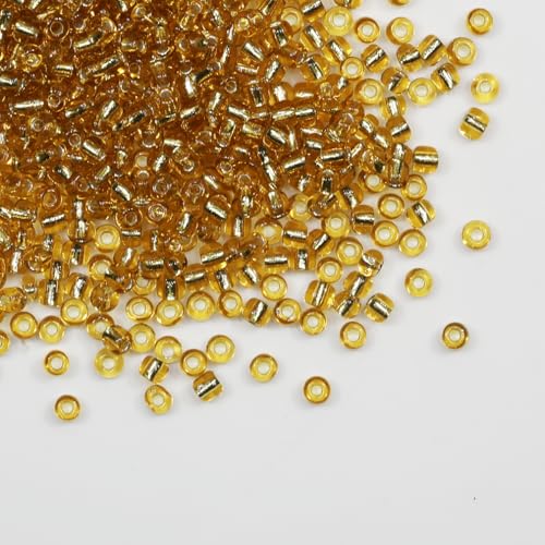 Transparent Gold with Silver Lined Beads Size 6/0 Crafts Glass Seed Beads 4mm for Jewelry Making (Total About 100g About 1200pcs) - color: Transparent Gold with Silver Lined, size: 4mm