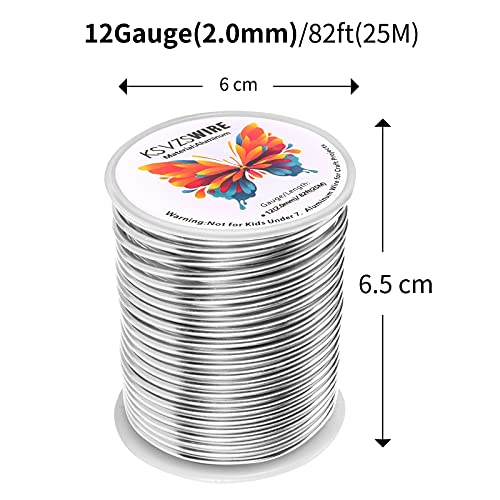 Aluminum Craft Wire 12 Gauge(2.0mm)–82 Feet(25M)+18 Gauge (1.0mm) 32.8Ft (10M) + Pliers – Bendable Metal Wire for Sculpting, Armature, Jewelry Making, DIY Crafts (Silver) - size: 12Gauge, style: Silvery