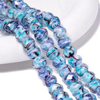 7.5×10mm 50pcs Light Blue Dark Blue Stripe Faceted Lampwork Glass Beads for Jewelry Making, Flat Round Handmade Murano Beads for Bracelets, Crafts, Friendship Bracelet Kit, Rosary Making - color: Light Blue Dark Blue Stripe