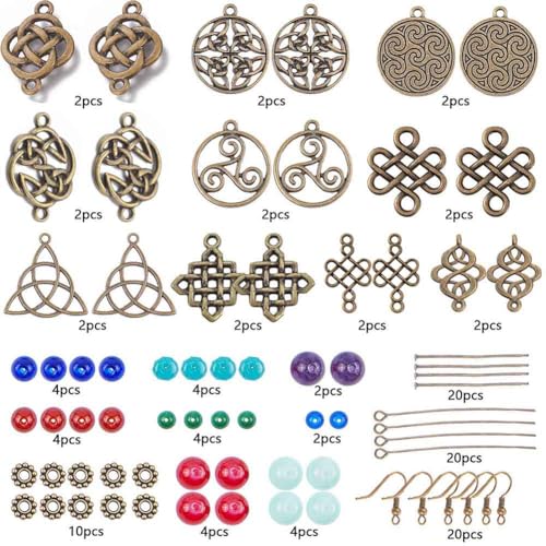SUNNYCLUE 1 Box DIY 10 Pairs Trinity Celtic Knot Earrings Making Kits Alloy Connectors & Glass Beads & Brass Earring Hooks for DIY Jewelry Making Earring Accessories, Antique Bronze - color: Celtic Knot Earring 1