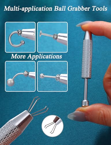 LOLIAS 14G 16G 18G 20G Piercing Taper Ball Grabber Tool for Changing Jewelry - 316L Stainless Steel Flat Back Earrings Piercing Threader Assistant Applicator Tool Threadless Insertion Pin Thread Body Piercing Stretching Kit for Ear Nose Lip Tongue