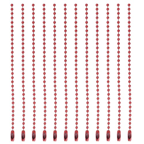 MECCANIXITY Ball Bead Chain Beaded Necklace Chains 5 Inch Adjustable Metal Ball Chains 2.4mm/0.1inch Keychain for Jewelry Making,DIY Craft Projects,Pack of 12(Red) - color: Red