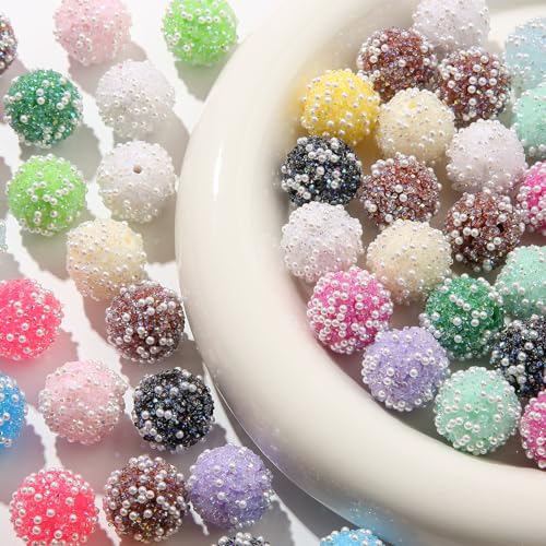 50pcs Acrylic Round Rhinestone Beads, 20mm, Chunky Bubblegum, for Jewelry Making, Large, 2.5mm Hole, 210.0g, 50 Pieces, Style-2 - color: style-2