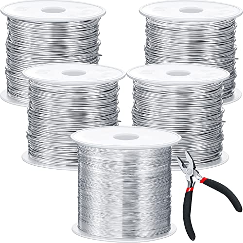 Funrous 5 Rolls 5 Size Jewelry Wire 18, 20, 22, 24, 26 Gauge Copper Wire Kit Jewelry Beading Bendable Craft Metal for Making Crafts, Sculpting with a Pliers(Silver) - color: Silver