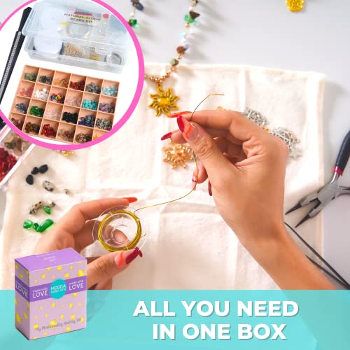 MODDA Natural Stone Jewelry Making Kit - Includes Crystal, Chip Beads, Necklace, Bracelet, Earrings, Ring Making Supplies, Crafts for Adults, Beginners, Christmas Gift for Teens, Girls, Women, Moms - color: Natural Stone Jewelry Making kit