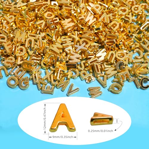 700+ Pieces 9x12mm Big Large Alphabet Letter Beads A-Z Mixed Plastic Shape Loose Beads for Jewelry Making Bracelets Necklaces Key Chains (Golden) - color: Golden, size: 700 Pieces