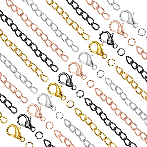 600Pcs Chain Extender Set for Jewelry Making,Necklace Bracelet Chain Extender Chains Extension Tails with Lobster Claw Clasps and Open Jump Ring for Necklaces Bracelet,Anklets,Jewelry Making Supplies - color: 600pcs Gold,Silver,Rose gold,Gun black