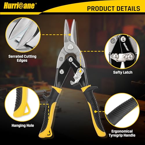 HURRICANE 10 Inch Aviation Tin Snips, Straight Cut Shears for Sheet Metal, Aluminum, Gutter & DIY Projects, Regular Straight Cutting Sheet Metal Cutter - size: 10 Inch Regular: Straight Cut