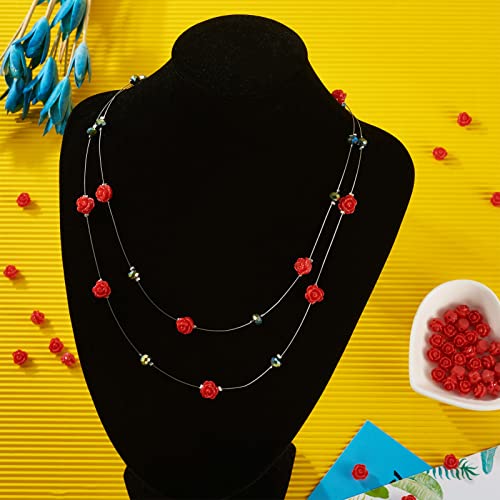 Beadthoven 50pcs Resin Red Rose Flower Beads Halloween Tiny Floral Flat Base Rose Beads Cute Small Plastic Love Flower Spacers for DIY Bracelet Ring Necklace Jewelry Making 9x7mm Hole: 1mm - color: 0Red#9x7mm-50pcs