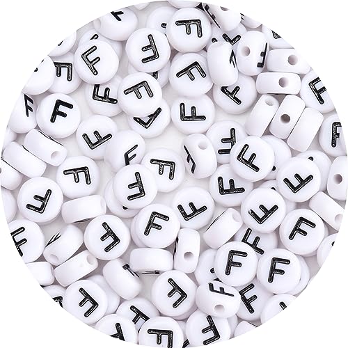 100Pcs Letter Beads 4x7mm White Round Acrylic Alphabet Beads Letter F Beads for Jewelry Making DIY Bracelets Necklaces Key Chains - color: F 100Pcs