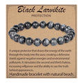 LPBeads Handmade Natural Gemstone Stretch Elastic Bracelet Healing Crystal Round Stone Beads Jewelry Gifts for Women Men - color: Black Larvikite, size: 8mm