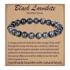 LPBeads Handmade Natural Gemstone Stretch Elastic Bracelet Healing Crystal Round Stone Beads Jewelry Gifts for Women Men - color: Black Larvikite, size: 8mm