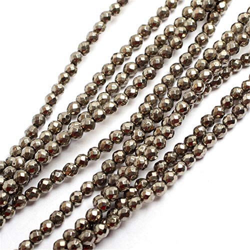 GEM-Inside 4mm Pyrite Beads Crystal Stone Faceted Round Genuine Loose Beads for Bracelet Necklace Jewelry Making 15" - color: Gray Pyrite, size: 3mm