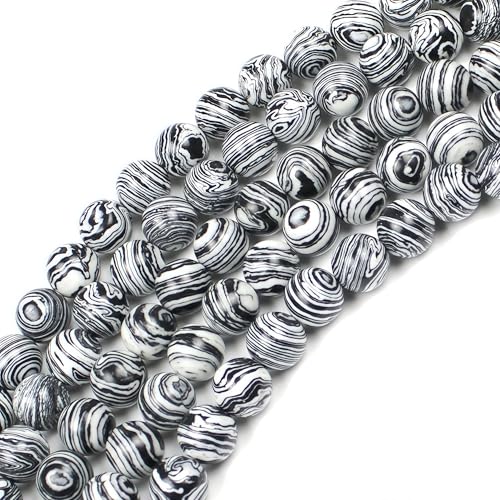 MJDCB Synthesis Colour Malachite Beads Beautiful Fashion Round Stone Beads for DIY Jewelry Making 15" (12mm, Black - White) - color: Black And White Malachite, size: 12mm