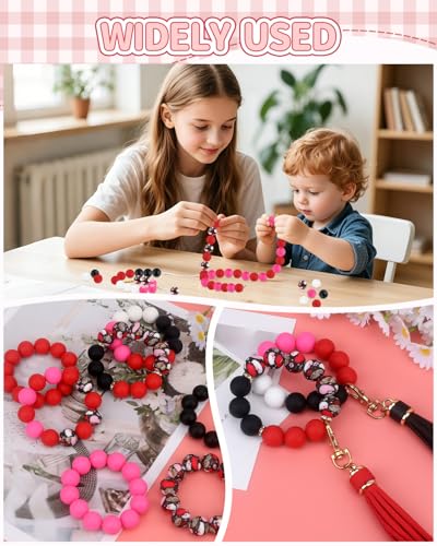 100 Pcs 15mm Silicone Beads for Keychain Making, Pink Red Silicone Beads Bulk Round for Bracelets Pens Crafts Jewelry Making (Pink Red) - color: Pink Red